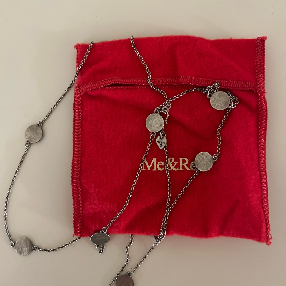 Me & Ro Hammered Disc Sterling Silver Chain Necklace